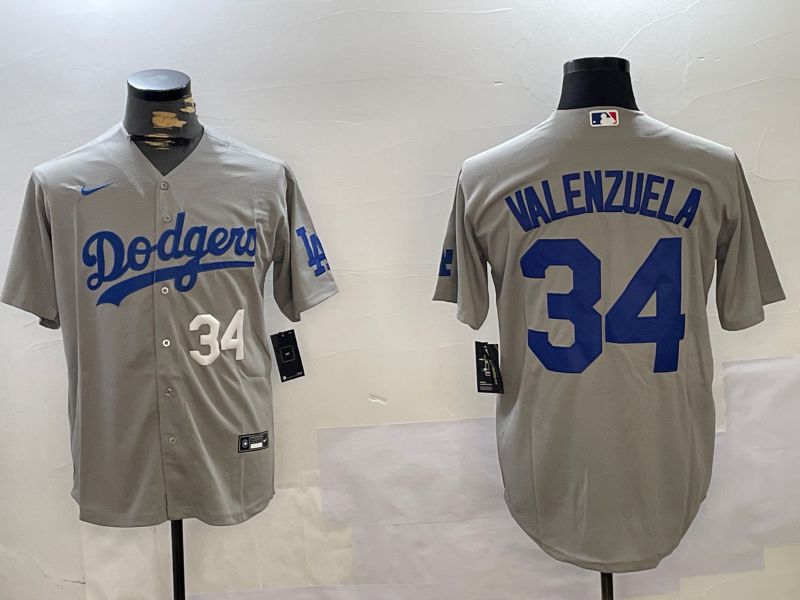 Men Los Angeles Dodgers #34 Valenzuela Grey Game 2024 Nike MLB Jersey style 11202